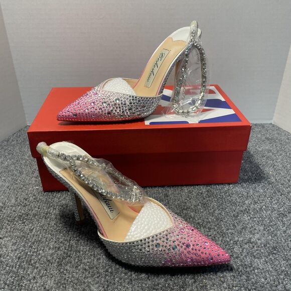 Cokvkuu Shoes Womens Pink Silver Rhinestone Slingback Pointed Toe Stiletto Heels - Picture 1 of 9